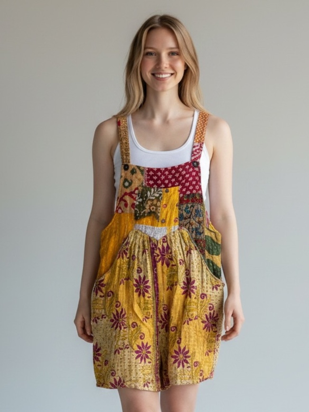 ROMPER KANTHA UPCYCLED  19” waist  Handmade  BOHO 🌸